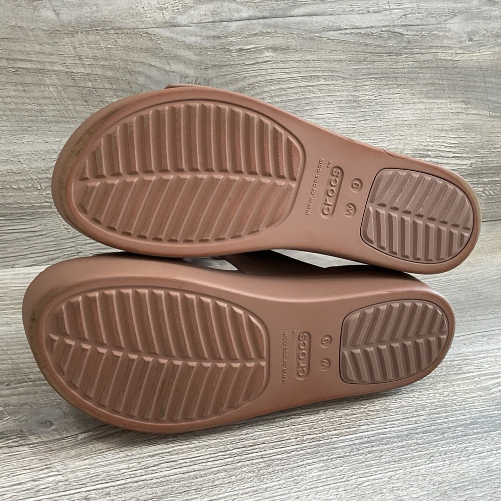 Crocs Lite Ride Beige Brooklyn Platform Sandals Mid Wedge Buckle Slide Women's 9 - Picture 12 of 15